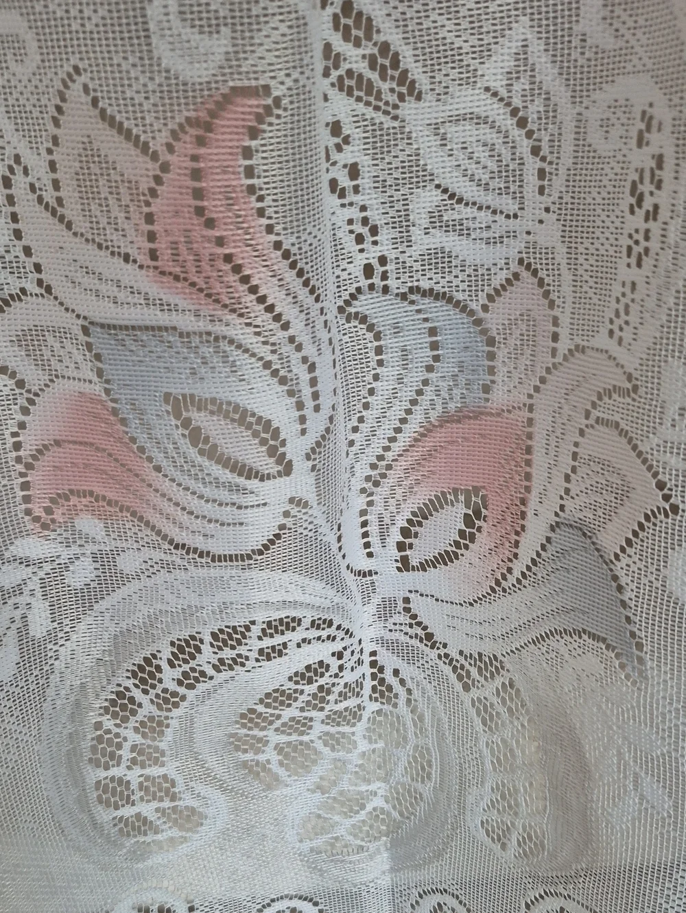 Sheer Lace Swag Curtain Valance with Pink Floral Accents 58x30